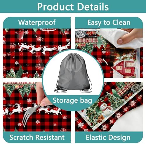 Christmas Picnic Table Cover with Bench Covers and Bag, Camping Essentials, Red Plaid Xmas Waterproof Windproof, Fitted Tablecloth Cover with Elastic Edge, for Indoor & Outdoor, 3 PCS, 30x72 Inch - Image 4