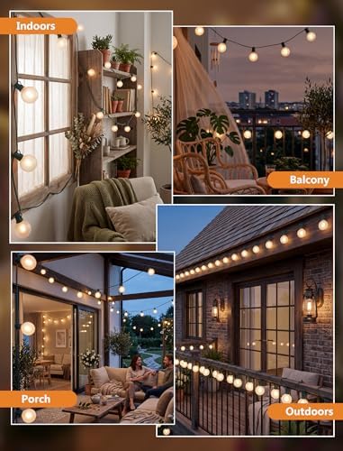 25FT LED G40 Frosted White Outdoor String Lights 27 Shatterproof Globe Bulb - Image 5