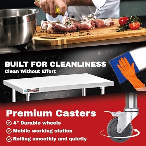 DuraSteel 30x24 NSF Stainless Steel Cart Work Table - Heavy Duty Rolling Food Prep Table - Metal Utility Cart on Wheels Caster, Grill Stand Microwave Outdoor Kitchen Tables Countertop Island Large Top - Image 5