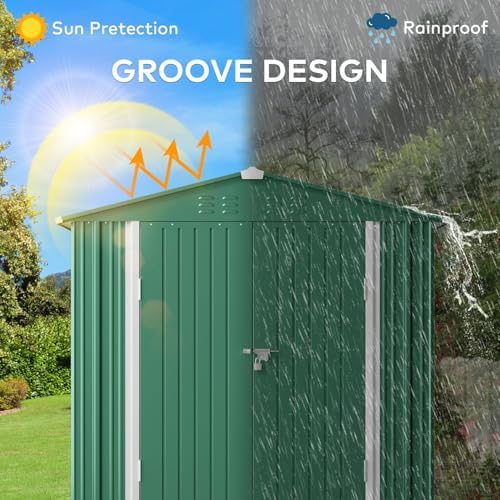 Gizoon 6 x 4 FT Outdoor Storage Shed, Metal Garden Shed, Green - Image 5