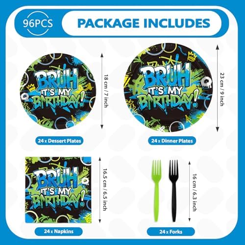 96 Pcs Bruh Birthday Party Supplies for Boys Teenager Serves 24 - Image 2