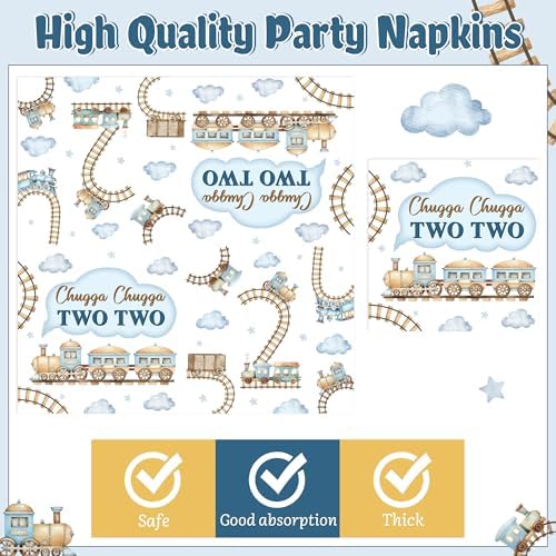 96Pcs Chugga Chugga Two Two Watercolor Train 2nd Year Old Retro Birthday Party Plates Supplies - Party Tableware Decoration Disposable Paper Plate Napkin Fork for Birthday, Serves 24 - Image 4