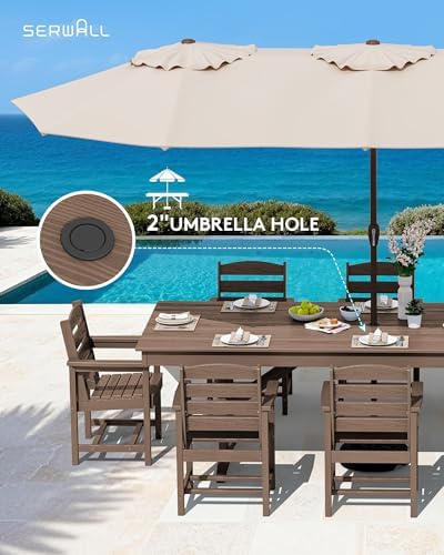 SERWALL Outdoor 84" HDPE Rectangular Dining Table for 6-8,All-Weather,Brown - Image 5