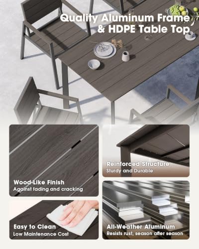 Outdoor Dining Set for 4, Aluminum Patio HDPS Outdooor Table and Chairs Set with Umbrella Hole, All Weather Patio Furniture Set, 5 Peice Patio Dining Table Set (Charcoal) - Image 4