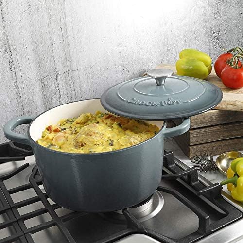 Crock-Pot Artisan 7-Quart Round Enameled Cast Iron Dutch Oven – Slate Gray, Heavy-Duty Cookware for Slow Cooking, Baking, Roasting with Lid - Image 6