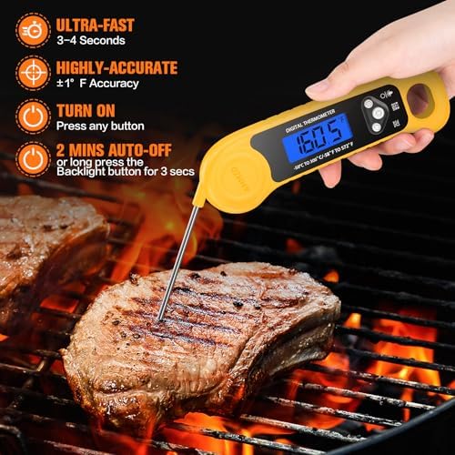 AMMZO Meat Thermometer Digital, Instant Read Food Thermometer - Waterproof w/Backlight for Cooking, Candy, Deep Fry, BBQ, Grill, Candy Making Accessories, Gifts for Men Women(Yellow) - Image 2