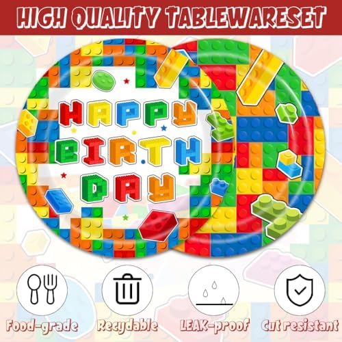 40pcs Building Block Party Supplies,Colorful Building Block Party Decoration Supplies,Used for Building Block Party Decoration,Include 20pcs 7inch dinner plates, 20 Napkin (red) - Image 4