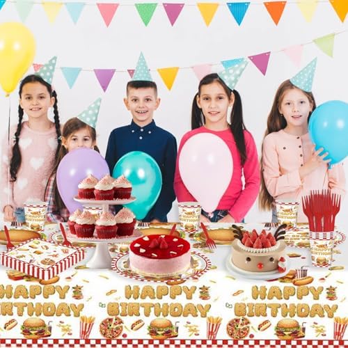 121PCS Hamburger Birthday Decorations Tableware Set for 24 Guests - Image 7