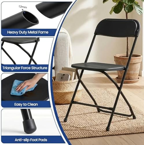 7-Piece Black Plastic 8FT Folding Table with 6 Black Folding Chair - Image 5
