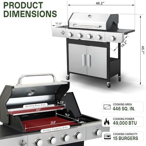 4-Burner Propane Gas Grill and Griddle Combo with Side Burner - Image 2