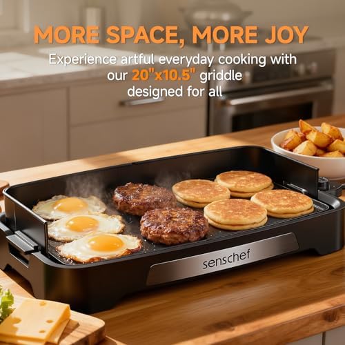 Cleansnap Everyday Electric Griddle, 20” Nonstick Grill with Foldable Anti-Mess Shield, 1700W Fast Heating, ILAG Ultimate Coating, Dishwasher-Safe Removable Plate, Midnight Black - Image 2