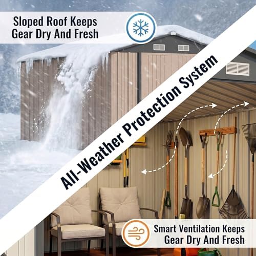 Devoko 8x12 FT Outdoor Storage Shed, Metal Tool Shed with Lockable Door&Slooping Roof, Outside Large Utility Storage for Garden Backyard Patio(Brown) - Image 4