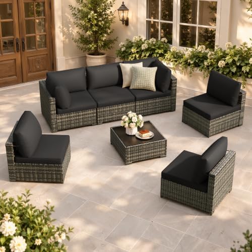 LOUVIXA 7 Piece Outdoor Patio Furniture Set, Outdoor Sectional Sofa, Wicker Rattan Patio Furniture, Patio Conversation Set with Coffee Table & Cushions - Image 7