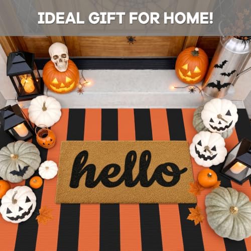 IOHOUZE Fall Striped Outdoor Rug 3x5, Washable Porch, Orange Black - Image 2