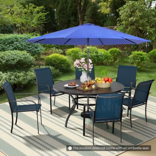 Incbruce 8 PCS Patio Dining Set with Dark Blue Umbrella, Outdoor Dining Set of 6 Textilene Chairs and 53" Round Table with Umbrella Hole for Backyard, Garden, and Poolside (Blue) - Image 7