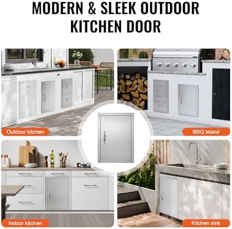 VEVOR Outdoor BBQ Access Door, 16W x 22H Inch, Stainless Steel Flush Mount, Vertical Door with Handle for Grilling Station - Image 6