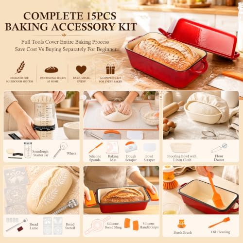 2 in 1 Enameled Cast Iron Sourdough Bread Pan, 5 QT Loaf Pan - Image 2