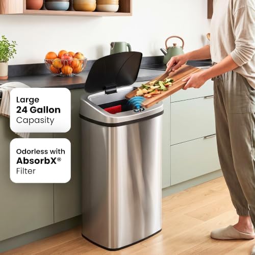 iTouchless 24 Gallon Large Sensor Trash Can with AC Adapter | Odor Filter - Image 2