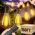 150FT Outdoor String Lights with Remote, Waterproof Patio Lights with 55+2 Shatterproof LED Bulbs,Dimmable Hanging Decor for Backyard Garden Porch Bistro, Timer & 3 Modes,2700K Warm White by AMZRAP