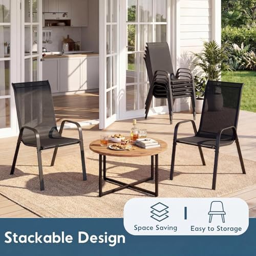 Arlopu 5 Pieces Outdoor Patio Dining Set, Glass Table and Textilene Chair - Image 4