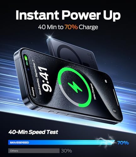 MOVE SPEED 0.5'' 10,000mAh Magnetic Power Bank, MagSafe Portable Charger iPhone 17 Air Accessories,Magsafe Battery Pack for iPhone 17 Pro Max Air/16/15/14/13/12,Travel Essential,Glacier Gray - Image 6