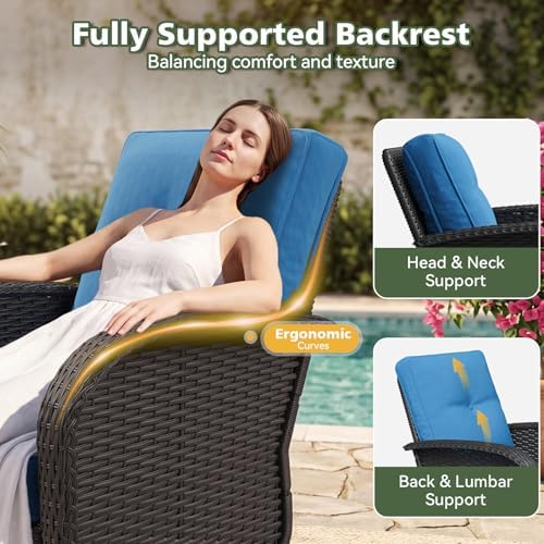 Aoxun 11 Piece Outdoor Patio Furniture Set with 44'' Fire Pit Table, Wicker Rattan Outdoor Furniture with High Back Swivel Rocker Chairs, Outdoor Sofa Set with Thick Cushion & Side Table, Peacock Blue - Image 6