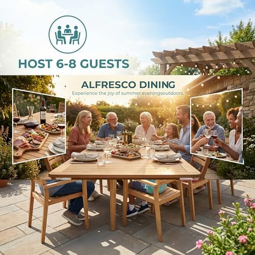 Extendable Outdoor Dining Table, Weather-Resistant Wood Patio Dining Table for 6-8 Person, 67.5"-89.5" Expandable Table with Self-Storing Leaf for Host/Backyard/Porch/Dining Room, Natural - Image 4