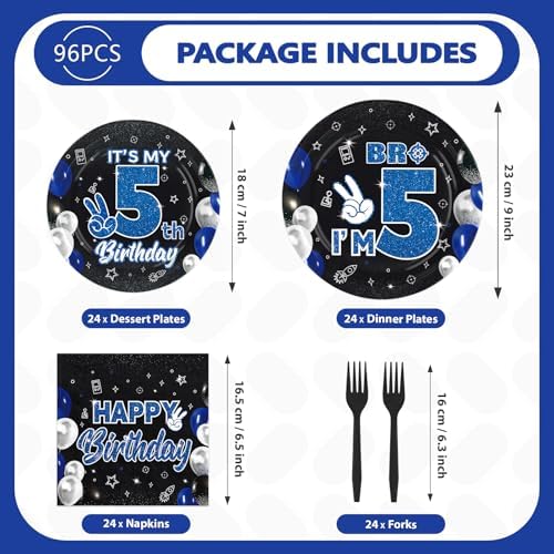 96 Pcs Bro Im 5th Birthday Decorations for Boys, Serves 24 - Image 5