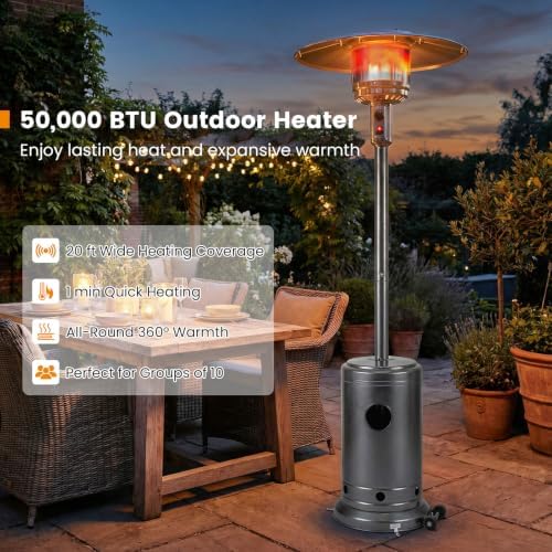 Tangkula 50,000 BTU Propane Patio Heater with Easy Ignition, Gray - Image 4