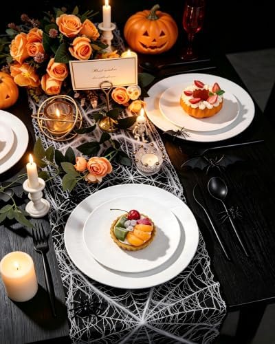 32pcs White Hard Plastic Plates Reusable Dinnerware Dish Set - Image 3