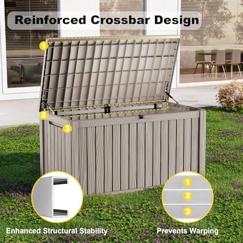PatioZen 200 Gallon Outdoor Deck Box,Waterproof Resin Outdoor Storage Boxes, Outside Storage Lockable Container for Garden Tools,Indooor Cushions,Accessories (Grey) - Image 5