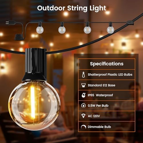 OHLUX Outdoor String Lights, 150FT Patio Lights with 70+2 Dimmable Plastic LED G40 Bulbs, 2200K Waterproof Connectable Hanging String for Backyard Cafe Porch Deck E12 Base - Image 5