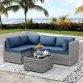 Vongrasig 5 Pieces Patio Furniture Set with Cushion, Glass Table, Navy Blue by Vongrasig