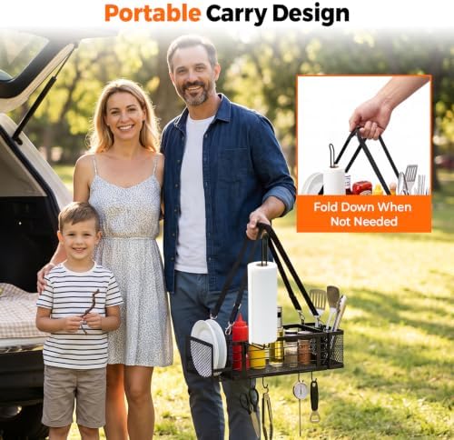 HOUSE AGAIN Grill Caddy for Blackstone Griddles, BBQ Organizer with Paper Towel Holder, Utensil Holder & Hooks, Outdoor Grill Storage Caddy for Condiments, Picnic Accessories Organizer, Camping & RV - Image 7