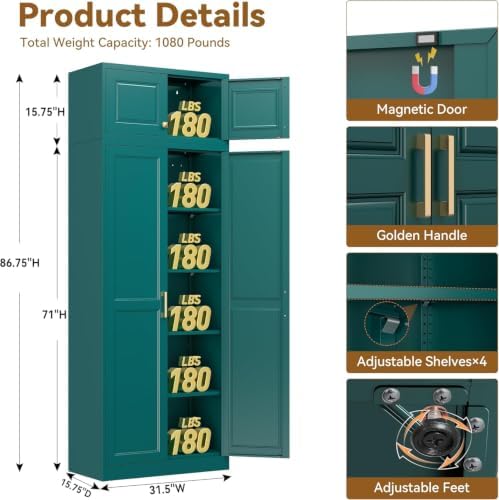 86" Metal Pantry Cabinet,Kitchen Storage Cabinet with Shelves - Image 2