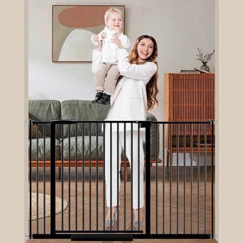 DEARBB Extra Wide Baby Gate Ultra Narrow Spacing 30.11-77.36" Pressure Mounted Double Lock Swing Auto Close Walk Through Metal Safety Pet Gate for Stairs and House Doorway Kitchen by DEARBB