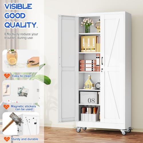 GAIOUS 74.8" Tall Metal Storage Cabinet with Lock and Wheels, File Cabinet - Image 4