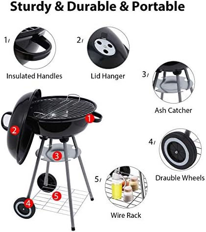 Charcoal Grill 18 inch Barbecue Grill with Waterproof Grill Cover for Outdoor Courtyard Picnic Camping Tailgating BBQ Kettle - Image 3