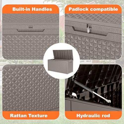 ROJIK Outdoor Storage Housing Deck Box - Waterproof Patio Furniture, Garden Tools, Cushions, Pool Accessories Storage Bench with Lockable Lid and Side Handles (Grey,125 Gal) - Image 3