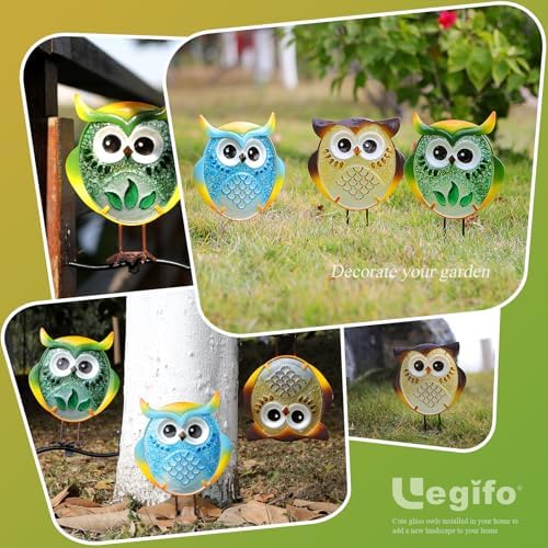 Owl Garden Decor Set of 3 Metal Glass Stand Tree Hugger Fence Outdoor Stake - Image 6