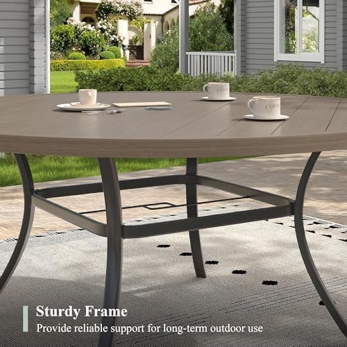 Outdoor Dining Table for 8, 53" Round Outdoor Table with Adjustable Umbrella Hole, All-Weather Metal Patio Dining Table for Lawn Garden Backyard Deck, Grey - Image 6