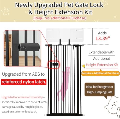 Lumizone Extra Tall Cat Gate 61.02" High 63.39"-67.71" Wide Pet Gate Black - Image 3