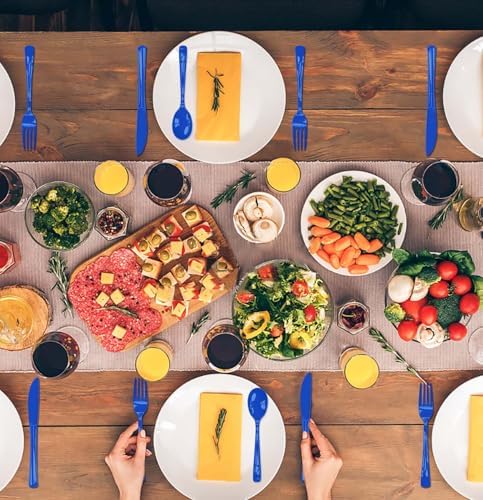 HEIPINIUYE 75 Pack Royal Blue Plastic Cutlery Heavy Duty Blue Plastic Knives Forks and Spoons Disposable Silverware Set for 25 Guest Camping Birthday Baby Shower Party Cutlery Set - Image 5