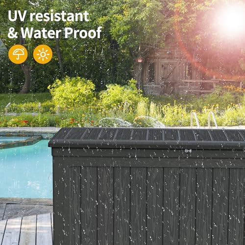Mersco 320 Gallon Double-Wall Resin Deck Box - Lockable Waterproof Outdoor Storage Box, 1000lbs Capacity & Doubles as Seating for Patio Furnitures, Garden Tools, Pool Accessories (Black) - Image 3