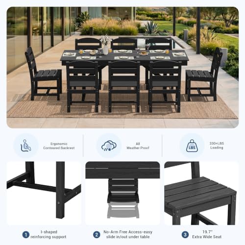 KINGYES Outdoor Armless Dining Chairs Set of 8,HDPE Patio Chairs,Black - Image 4