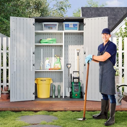 Aoxun 64 Cu.Ft Resin Storage Shed with Metal Shelving Kit & Floor, White - Image 3