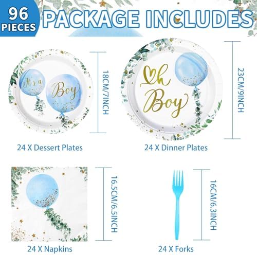 Grencian 96 PCS Boy Watercolor Blue Balloon Party Supplies, Serves 24 - Image 2