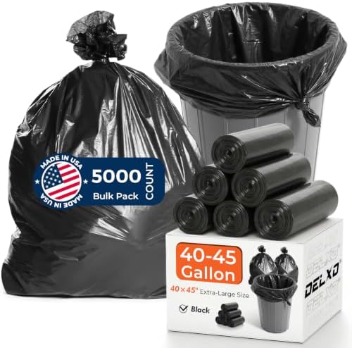 Delxo 40-45 Gallon Trash Bags, 5000 Count, 40×45'' Large Black Garbage Bags by Delxo