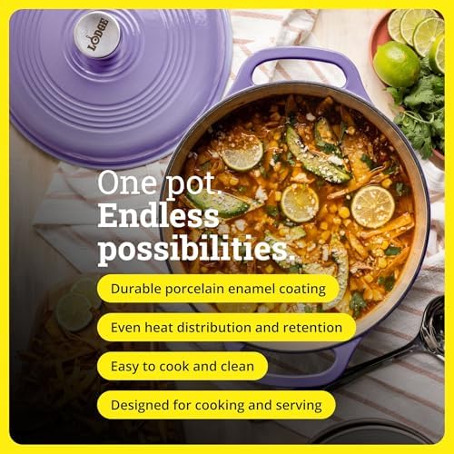 Lodge Essential Enamel Cast Iron Dutch Oven, 6 Quart, Lilac - Image 2