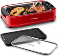 Indoor Smokeless Grill, Techwood 1500W Electric BBQ Grill with Temperature Control, Korean Grill Removable Non-Stick Grill & Griddle Plates, Tempered Glass Lid, Red by Techwood